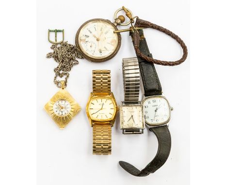 A collection of assorted wristwatches including makes Sekonda, Rotary, Universal 1950's watch, pocket watch etc