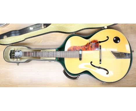 A Hofner Senator six string guitar, No. 5815, complete within case, mid 20th century; together with a Vox Mini 3 amplifier.
