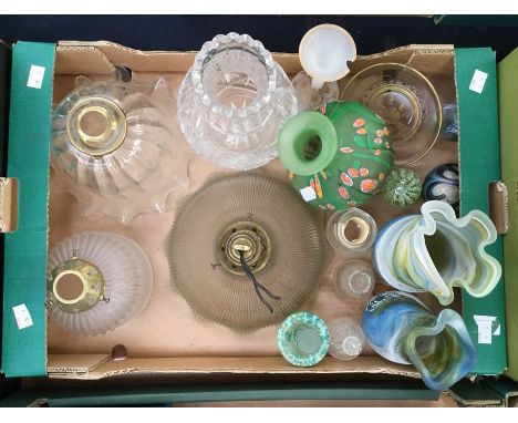 Early to mid 20th Century glass items including light fittings, shades, vases and paperweights