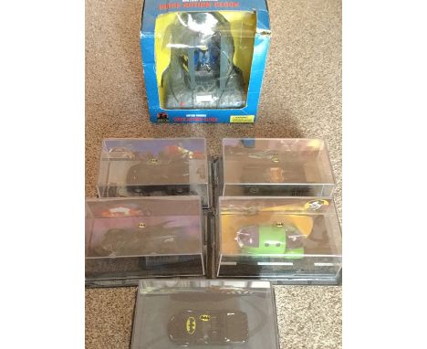 Batman &amp; Robin Alarm Clock, 1977, plus 5 x Boxed Batmobile Model Vehicles.