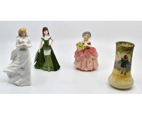 Three figures including: Royal Doulton "Loving You" HN3389; Cissie HN1809; Coalport "Your Special Day" and Royal Doulton Robi