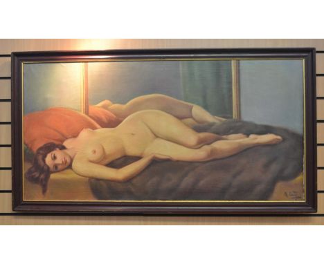 A large reflected nude painting, R. Caty, late 19th Century, signed LRHS