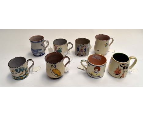 Collection of 8 Poole pottery mugs, all marked to base (8)Condition: All pieces crazed. Four pieces have damage. Other four a
