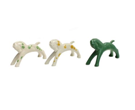 Three Poole pottery leaping / rocking horses, circa 1920, designed by John Adams, all marked to baseCondition: No obvious sig
