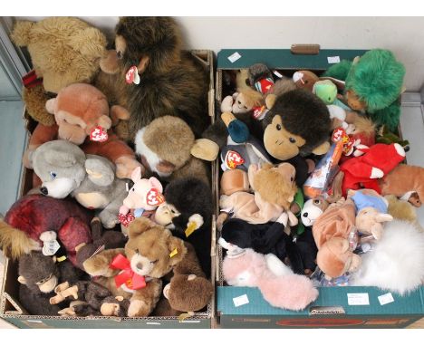 Two boxes of 20th Century Plush toys including Steiff, monkeys and Teddy Bears including TY Toys