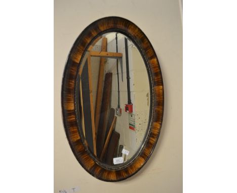 Leather vintage suitcase, two early 20th Century wall mirrors and Victorian print