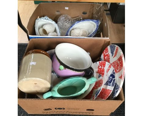 Collection of late 19th century and early 20th century blue and white ceramic items, pots and later glasswares