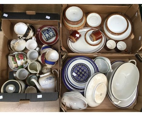 Harlequin cups and saucers (x6), Poole dinner set, Edwardian dinnerware, coffeepots etc (three boxes)
