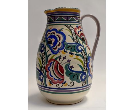 Impressive Poole Pottery jug, traditionally decorated with floral design, marked to base, 37 cms tallCondition: No obvious si