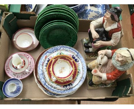 A mixed lot of British ceramics to include: two pink lustre cups & saucers, a Gaudy Welsh small jug, a Spode blue & white por