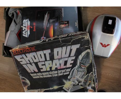 Chad Valley Electronic Shoot Out in Space, plus two Laser Tag Game Kits with one vest plus helmet. (5)