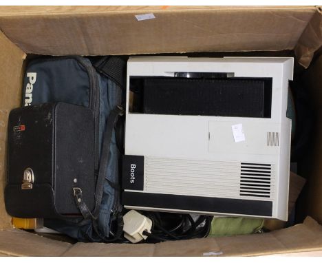 A Kodak M4 Instamatic movie camera in fitted case; a vintage Boots projector; Fujifilm finepix A345 camera, Panasonic&nbsp;40