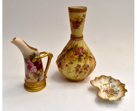 A Royal Worcester blush ivory hand painted vase, gilt rim, early 20th Century, number 1452, a Royal Worcester late 19th Centu