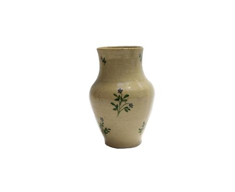 Early Carter and Co Poole Pottery stoneware vase decorated with purple daisies, marked to base, in the style of Vanessa Bell,