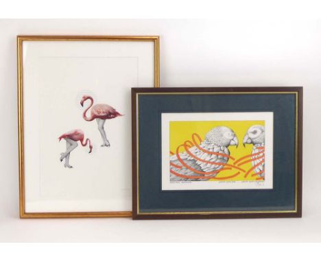 Simon Drew,'Parrot Eyes Lost....Parrot Eyes Regained',signed in pencil,coloured reproduction,22.5 x 32.5 cm, together with a 