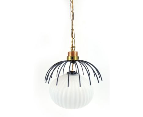 A 1960's pendant ceiling light, the opalescent shade overhung by spider-like shafts and a copper support CONDITION REPORT: Da
