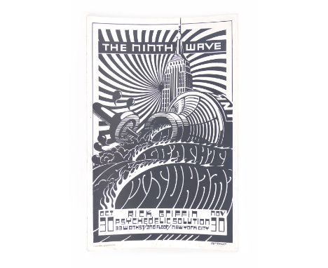 A 1980's black and white poster advertising Rick Griffin's 'The Ninth Wave' exhibition  at the Psychedelic Solution Gallery, 