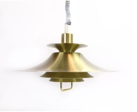 A 1970's brass coloured four-tier pull-down ceiling light CONDITION REPORT: Working order unknown. Some minor wear- generally