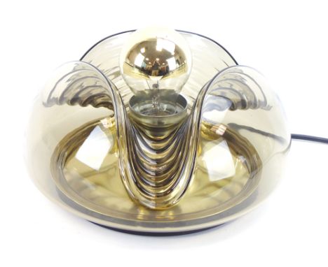 Koch &amp; Lowy for Peill &amp; Putzler, a 'Futura' Range ceiling light with a gold-tinted interior and a smoked glass shade