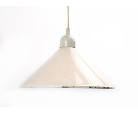 A 1960's white enamelled pendant ceiling light of trumpet form CONDITION REPORT: Working order unknown. Some discolouration, 