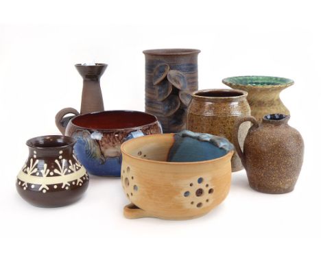 A Gunnar Stahre chamber stick, together with seven pottery jugs, bowls and vases