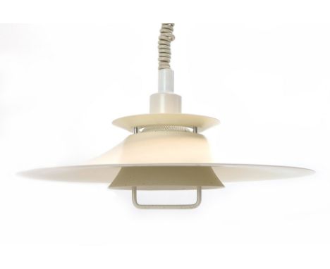 A Dana Light white enamelled three-tier pull-down ceiling light CONDITION REPORT: Working order unknown. Some minor wear.