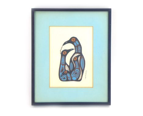 A Canadian lithographic print depicting penguins at feeding time, 16 x 11 cm CONDITION REPORT: Framed and glazed