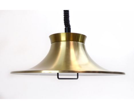 A brass coloured pull-down ceiling light CONDITION REPORT: Working order unknown. Some minor wear.