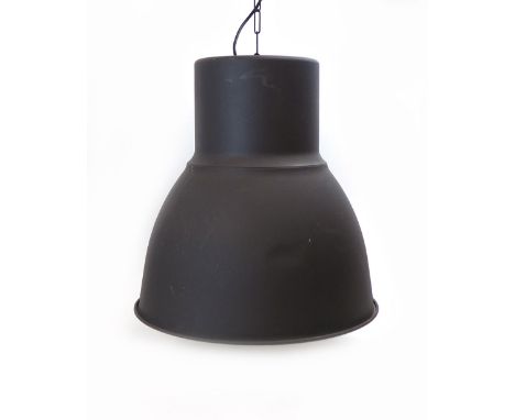 A large grey pendant ceiling light of industrial form CONDITION REPORT: Working order unknown. Some minor wear.