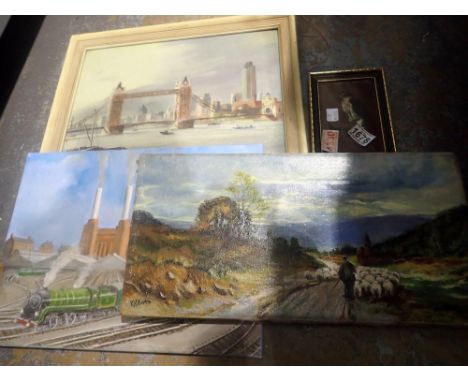Three original oils and a framed print (4). Not available for in-house P&amp;P 
