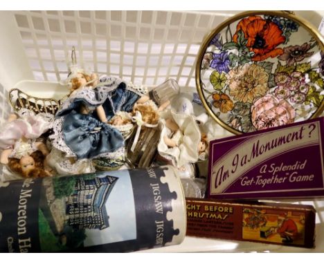 Mixed collectables including dolls and Father Christmas lantern slides. Not available for in-house P&amp;P 