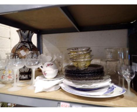 Mixed glass and ceramics including Royal Doulton crystal decanter set. Not available for in-house P&amp;P 