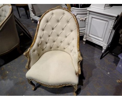 Cream button back chair, recently upholstered. Not available for in-house P&amp;P 
