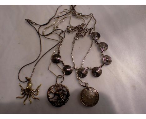 Four 925 silver pendant necklaces, L: 46 cm. UK P&amp;P Group 1 (£16+VAT for the first lot and £2+VAT for subsequent lots) 