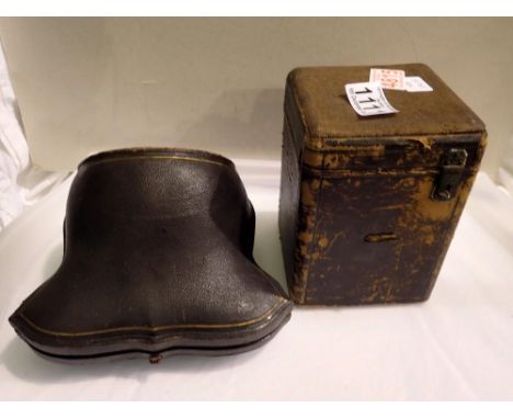 Hamilton Crichton Victorian leather carriage clock case, 12 x 12 x 16 cm, and a further fitted leather box. UK P&amp;P Group 