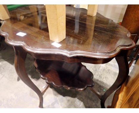 Shaped mahogany occasional table with under tier, 95 x 64 x 74 cm H. Not available for in-house P&amp;P 