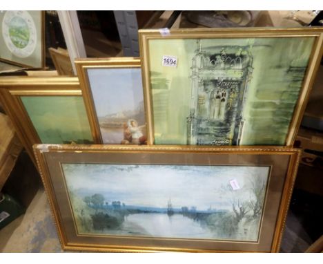 Four mixed framed prints, largest 60 x 80cm. Not available for in-house P&amp;P 