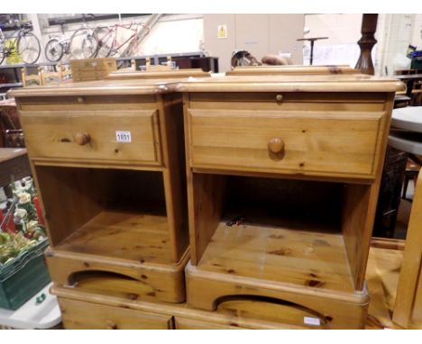 Pair of pine bedside chests with single drawer, tray and shelf. Not available for in-house P&amp;P 