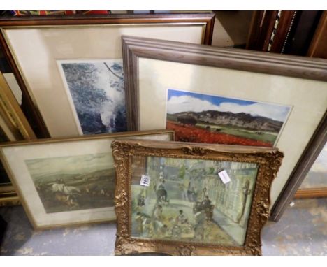 Four mixed framed prints, largest 60 x 60cm. Not available for in-house P&amp;P 