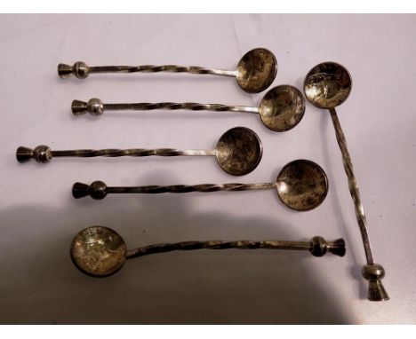 Six silver plated George V halfpenny spoons. UK P&amp;P Group 1 (£16+VAT for the first lot and £2+VAT for subsequent lots) 