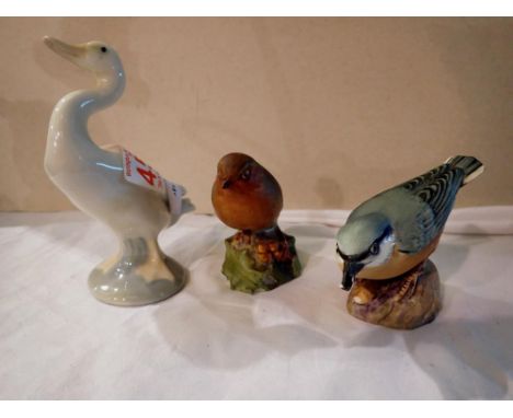Royal Worcester Nuthatch and Robin, and a Lladro goose. Not available for in-house P&amp;P 