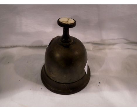 Brass counter bell with ceramic button, H: 10 cm. Not available for in-house P&amp;P 