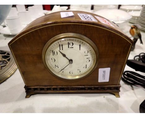 Walnut cased mantel clock, working at lotting. Not available for in-house P&amp;P 