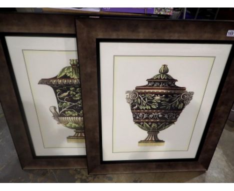 Pair of framed prints of urns. Not available for in-house P&amp;P 