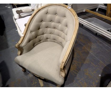 Cream button back chair, recently upholstered. Not available for in-house P&amp;P 