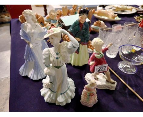 Five Royal Worcester, Coalport and Royal Doulton figurines, some with faults, some seconds quality. Not available for in-hous