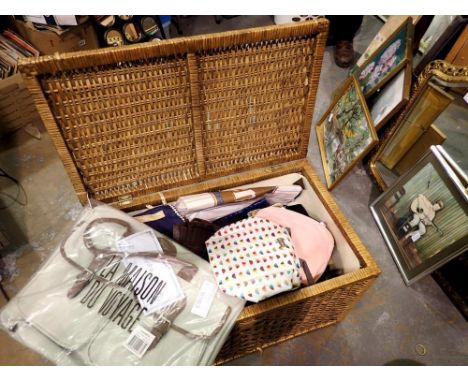 Wicker hamper containing ladies handbags. Not available for in-house P&amp;P. 