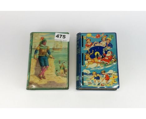Two vintage tin moneyboxes and contents.