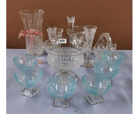 A cut crystal stem bowl and a quantity of vintage glassware.