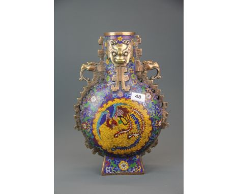 A large impressive Chinese cloisonne on bronze moonvase, H. 40cm.